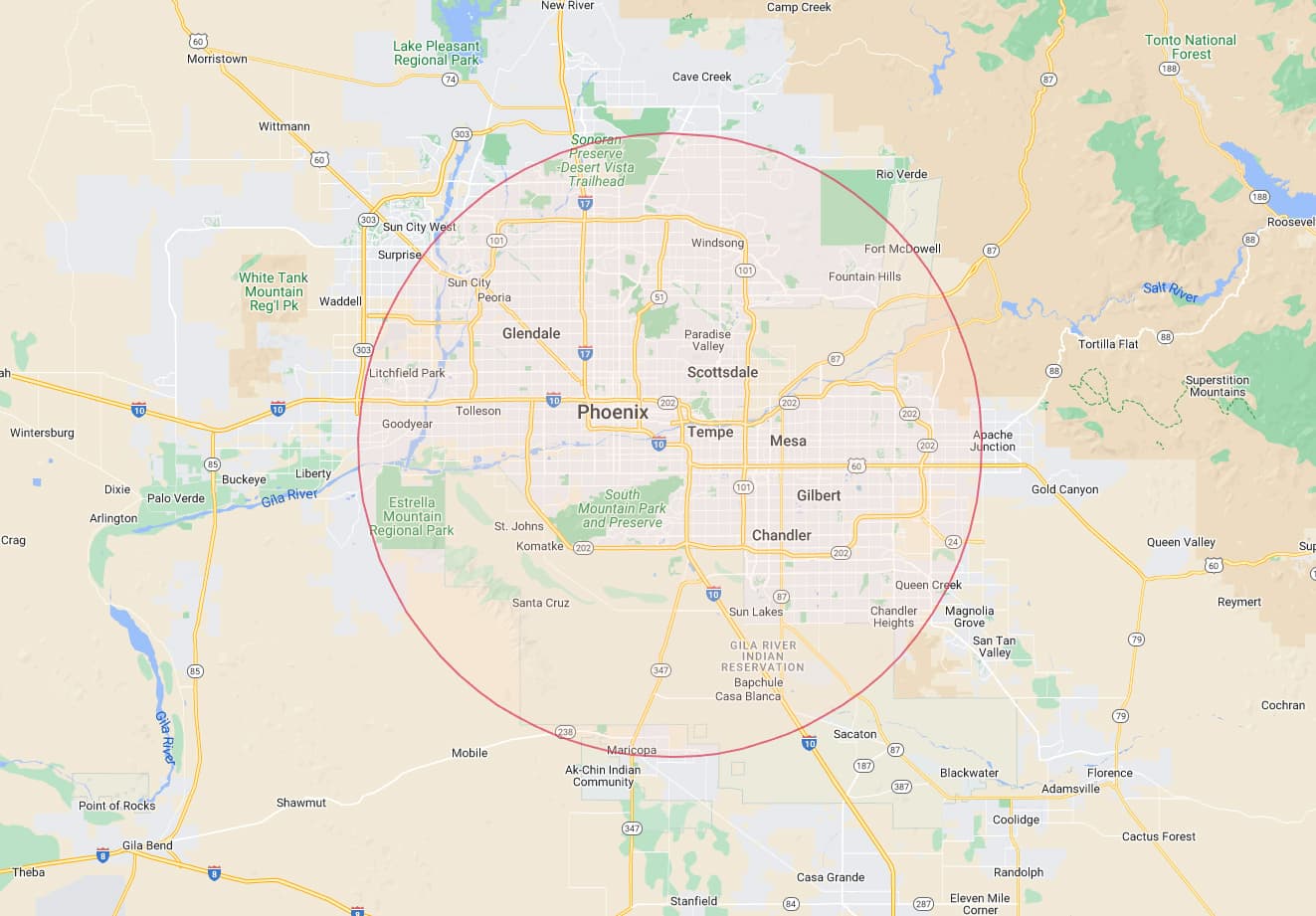 service area map Next Gen Coating & Roofing Systems Phoenix